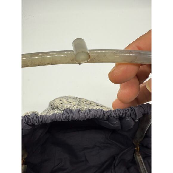 Vintage Antique 60's Style Macrame Top Handle Bag*Beautiful Navy Silver Threads - Picture 8 of 13